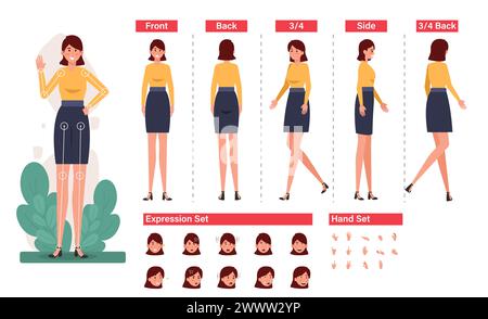 Set of Business woman character design, Woman business character vector set. Female office worker standing with various poses and hand gestures for bu Stock Vector