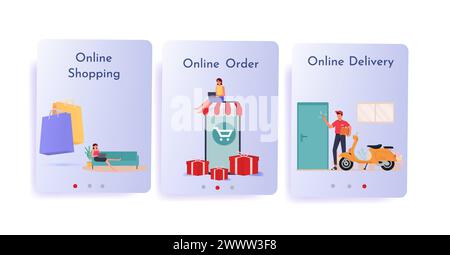 Step by Step How To Shop Online Concept Vector Illustration. Online shopping banner, mobile app templates, concept vector illustration flat design. Ap Stock Vector