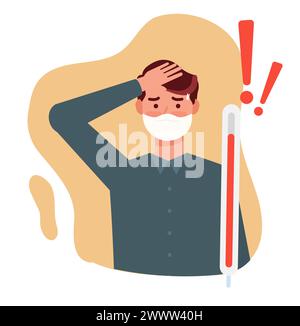 Checked Body Temperature With Infrared Termometer, A man holding an infrared thermometer to measure temperature, new normal, wearing mask and checking Stock Vector