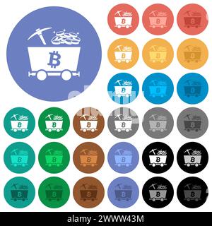 Bitcoin cryptocurrency mining multi colored flat icons on round backgrounds. Included white, light and dark icon variations for hover and active statu Stock Vector