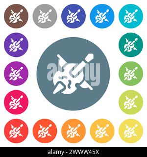 Double bass and bow solid flat white icons on round color backgrounds. 17 background color variations are included. Stock Vector