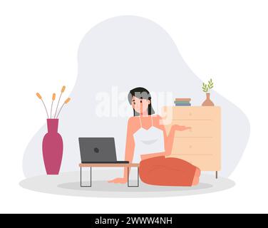 Work From Home Set Vector Illustration, Online Meeting Set Concept Flat Design, Freelancer Work at Home Template Stock Vector
