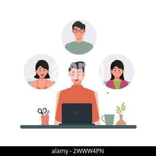 Work From Home Set Vector Illustration, Online Meeting Set Concept Flat Design, Freelancer Work at Home Template Stock Vector