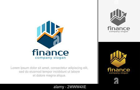 Hexagon finance logo. Modern eye catching logo design with chart, arrow and hexagonal elements Stock Vector