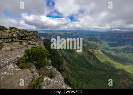 Three Rondavels and Blyde River Canyon viewed from Mariepskop South Africa Stock Photo