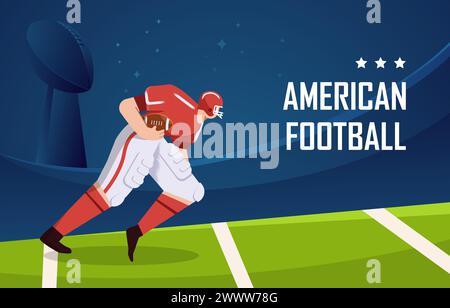 American Football Illustration Poster with Rugby Player. Stock Vector