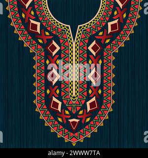 Neck design with vibrant intricate tribal patterns for embroidery clothes. Stock Vector