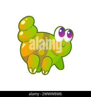 Cute green alien that looks like a caterpillar. Childrens cartoon illustration in vintage style. Space flights, the future. For stickers, design eleme Stock Vector