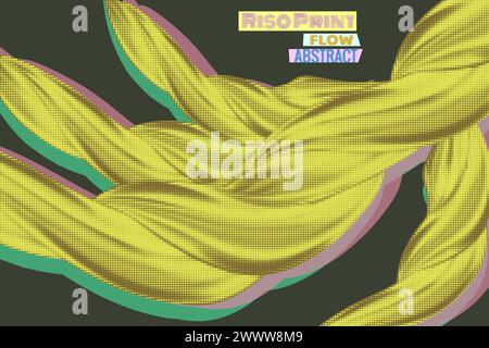 Risograph halftone effect, Flow abstract banner. Abstract swirl wave Stock Vector