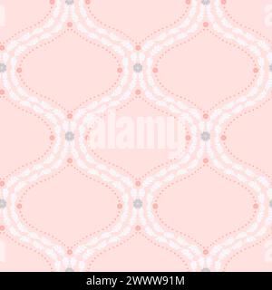 Seamless pattern with white floral ogee geometrical motifs on a pastel pink background Stock Vector