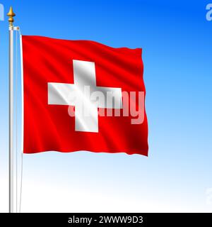 Swiss Confederation, official waving flag, Switzerland, european country, vector illustration Stock Vector