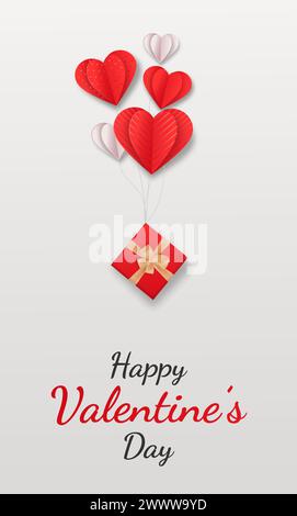 Valentine's Day Poster Design with Red Heart and Gift Box Vector Illustration Stock Vector