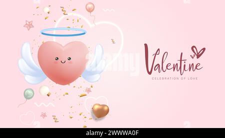 3D Realistic Valentine's Day Design with Realistic Love and Gift Box Vector Illustration Stock Vector