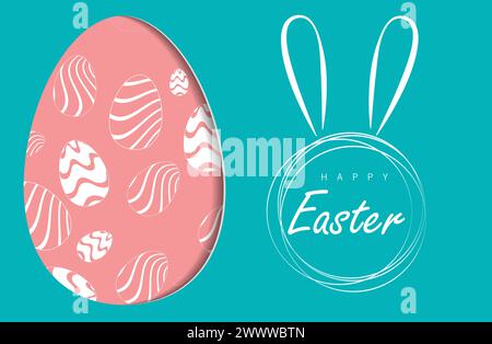 Happy Easter Day Design with Paper Cut Style Eggs and Pastel Color Background. Banner, web poster, flyer cover, stylish brochure, greeting card. Vecto Stock Vector