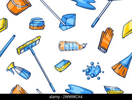 Pattern with cleaning items. Housekeeping background for service and ...