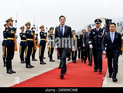 Beijing, China. 26th Mar, 2024. BEIJING - Outgoing Prime Minister Mark Rutte upon arrival at the airport on the first day of a working visit to the People's Republic of China. ANP REMKO DE WAAL netherlands out - belgium out Credit: ANP/Alamy Live News Stock Photo