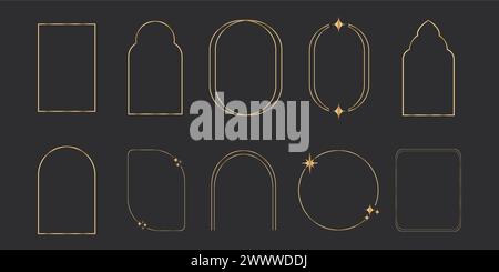 Vector Celestial Golden Border Set With Stars, Moon Phases, Crescents 