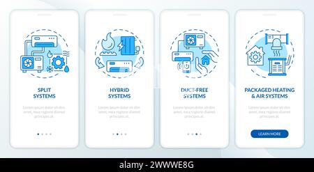 Types of HVAC systems blue onboarding mobile app screen Stock Vector