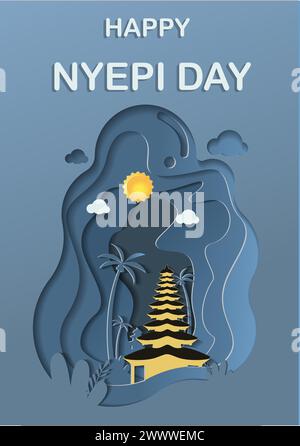 Translation : Happy Nyepi Day. Happy Bali's Day of Silence and Hindu New Year Vector Illustration, Nyepi Day and Hari Raya Saka, Hindu Ceremony Stock Vector