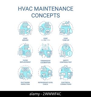 HVAC maintenance soft blue concept icons Stock Vector