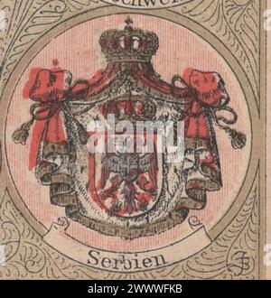 rare antique mid 19th century ( 1850s-1860s) lithograph picture about  coat of arms of Serbia in german language / antike lithographie wappen von serbien Stock Photo