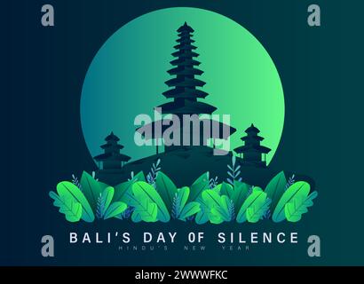 Translation : Happy Nyepi Day. Happy Bali's Day of Silence and Hindu New Year Vector Illustration, Nyepi Day and Hari Raya Saka, Hindu Ceremony Stock Vector