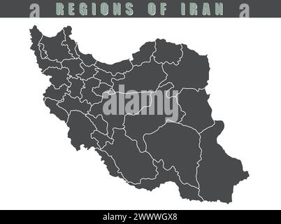 Grey Flat Provinces Map of Asian Country of Iran. Each city and border has separately for your infographics and earth template for the website. Vector Stock Vector