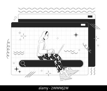 Seeking data online 2D linear illustration concept Stock Vector
