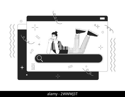 Searching information on internet 2D linear illustration concept Stock Vector