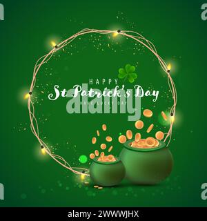 Happy Saint Patrick's Day Graphic Template with Clover Leaf Vector Illustration Stock Vector