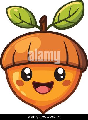 Happy acorn character in a chibi style Stock Vector