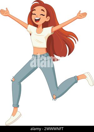 Happy girl dancing or running to hug someone Stock Vector