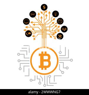 grow bitcoin crypto tree on CPU computer chip Stock Vector