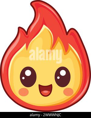 Happy fire flame character in a kawaii style Stock Vector