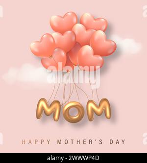 3D Realistic Happy Mother's Day Creative Concept for Greeting Card, Banner and Template. Mom balloon words with gift boxes Vector Illustration. Stock Vector