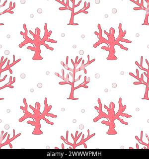 Summer seamless pattern, sea world, cute red coral . for fabric or wrapping paper Stock Vector