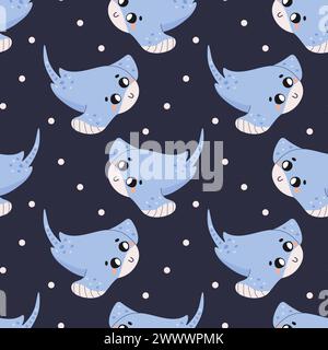Summer seamless pattern, sea world, cute stingray . for fabric or wrapping paper vector Stock Vector