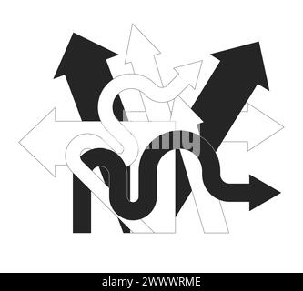Arrows pointing different directions black and white 2D line cartoon object Stock Vector