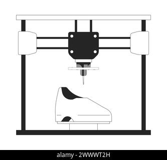 Footwear shoes on 3d printer black and white 2D line cartoon object Stock Vector