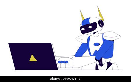 Artificial intelligence 2D linear cartoon character Stock Vector