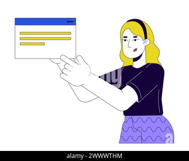 Female programmer 2D linear cartoon character Stock Vector