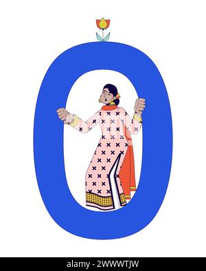 Indian female software developer 2D linear cartoon character Stock Vector