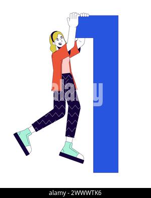 Female software developer with digit one 2D linear cartoon character Stock Vector