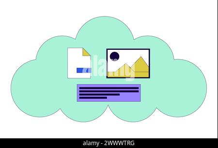 Cloud based data storage 2D linear cartoon object Stock Vector