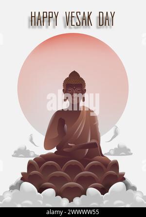 Happy Vesak Budha Purnima Day Background With Budha Statue Vector Illustration Stock Vector