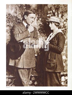 Portrait of newly married actor couple Harry Carey and Olive Fuller Golden. Vintage Photoplay Magazine photograph portrait of the acting couple , circa 1920 Stock Photo