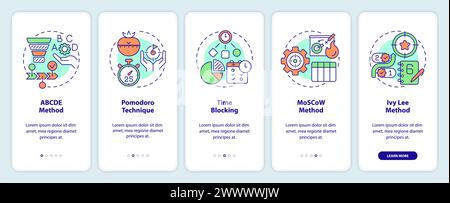 Prioritization techniques onboarding mobile app screen Stock Vector