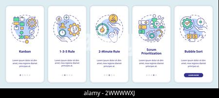 Prioritization tools onboarding mobile app screen Stock Vector