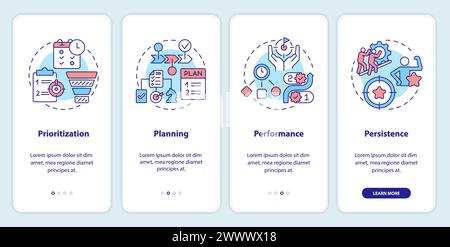 Time management prioritization onboarding mobile app screen Stock Vector