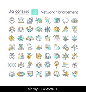Network management RGB color icons set Stock Vector